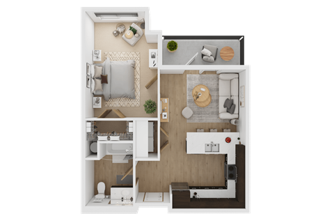 Floor plan for 1 bed, 1 bath, 603 sqft